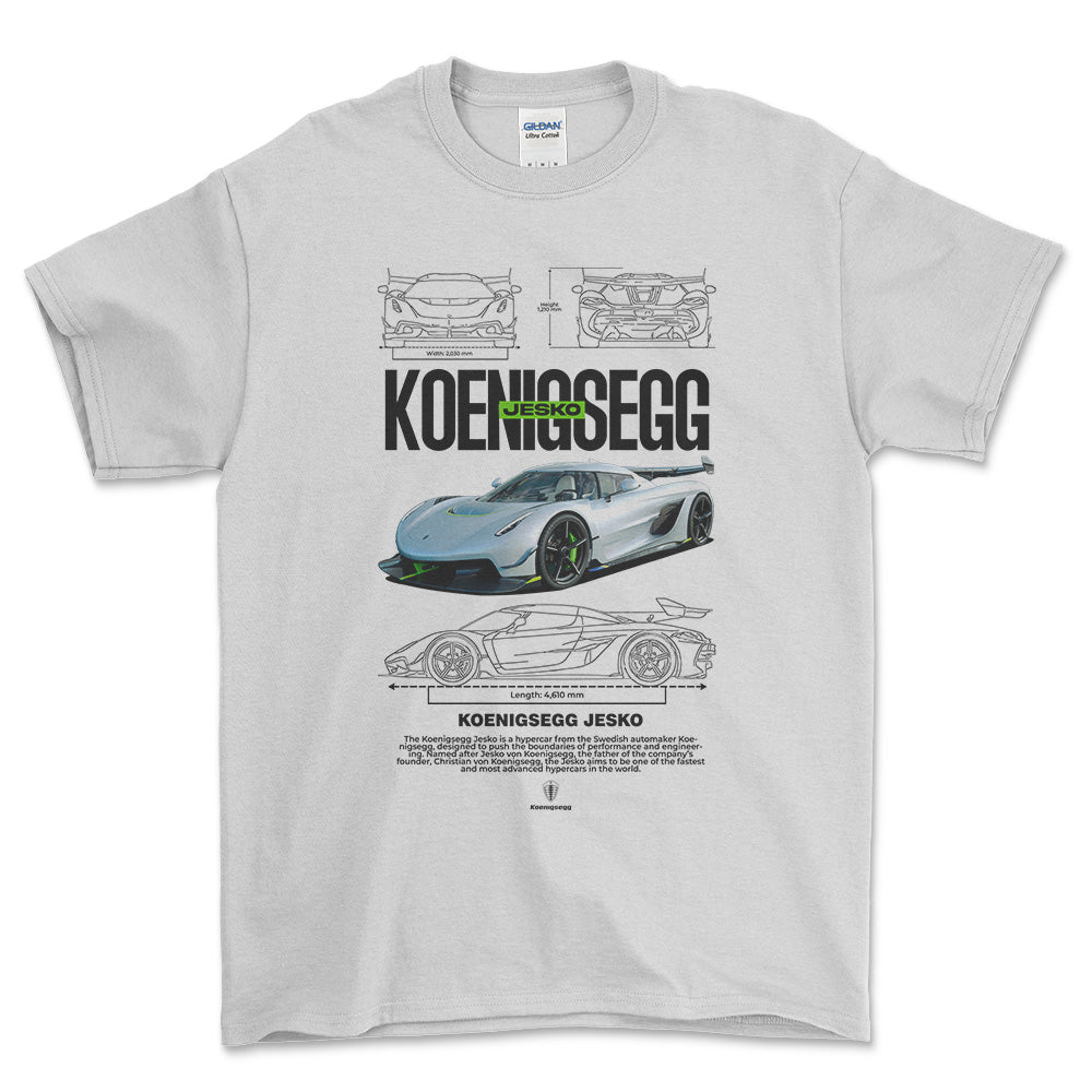 Koenigsegg Jesko - Unisex T-Shirt , Bomuld-Beklædning-Koenigsegg-Hvid-S-Forside-Garage Culture Shop- garage - man cave - merchandise
