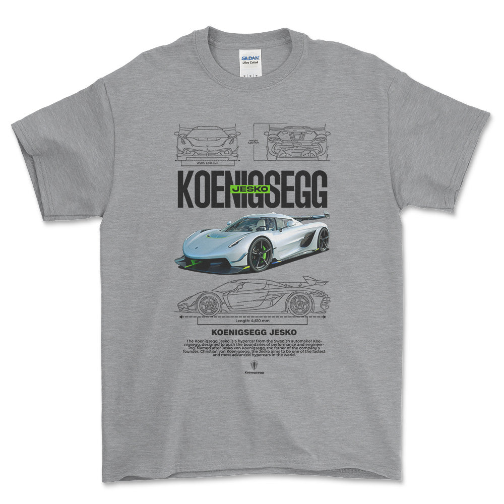 Koenigsegg Jesko - Unisex T-Shirt , Bomuld-Beklædning-Koenigsegg-Grå Sport-S-Forside-Garage Culture Shop- garage - man cave - merchandise