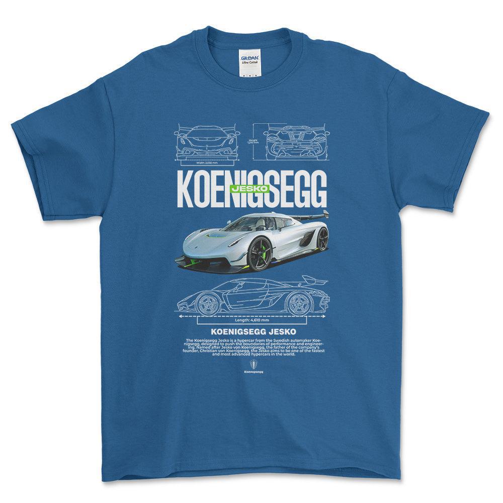 Koenigsegg Jesko - Unisex T-Shirt , Bomuld-Beklædning-Koenigsegg-Blå Royal-S-Forside-Garage Culture Shop- garage - man cave - merchandise