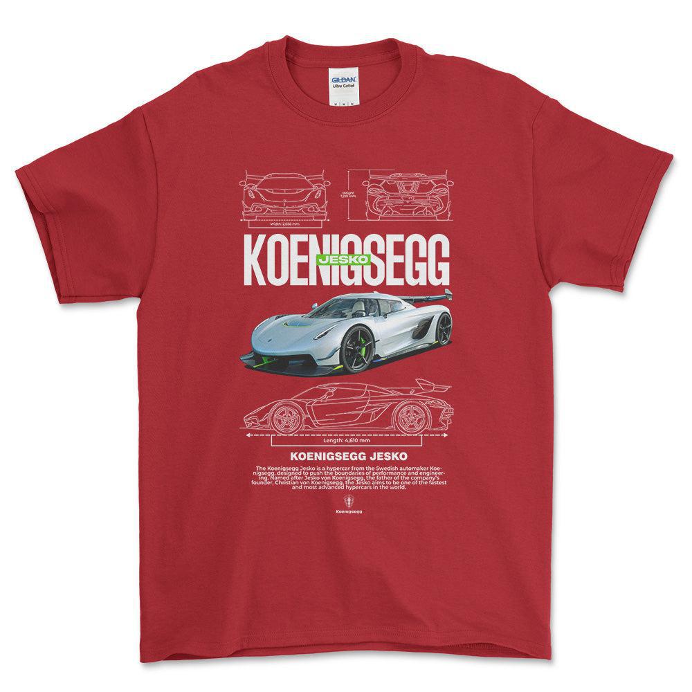 Koenigsegg Jesko - Unisex T-Shirt , Bomuld-Beklædning-Koenigsegg-Rød-S-Forside-Garage Culture Shop- garage - man cave - merchandise