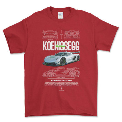 Koenigsegg Jesko - Unisex T-Shirt , Bomuld-Beklædning-Koenigsegg-Rød-S-Forside-Garage Culture Shop- garage - man cave - merchandise