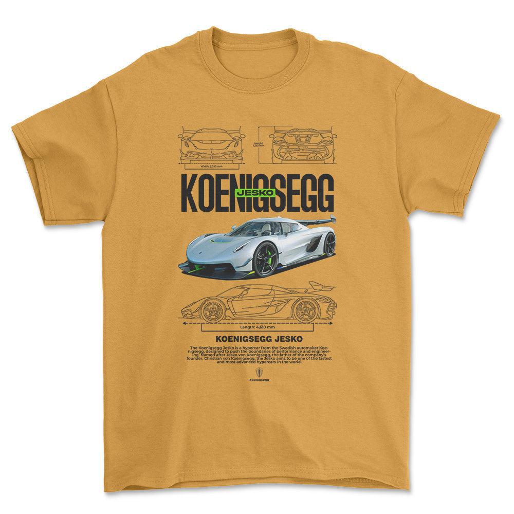 Koenigsegg Jesko - Unisex T-Shirt , Bomuld-Beklædning-Koenigsegg-Guld-S-Garage Culture Shop- garage - man cave - merchandise