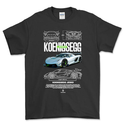 Koenigsegg Jesko - Unisex T-Shirt , Bomuld-Beklædning-Koenigsegg-Sort-S-Forside-Garage Culture Shop- garage - man cave - merchandise