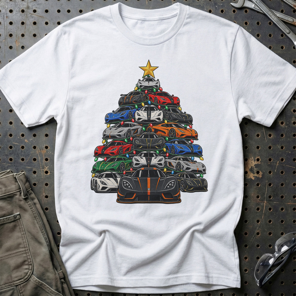 Koenigsegg Juletræ T-Shirt-Beklædning-Koenigsegg-Hvid-S-Garage Culture Shop- garage - man cave - merchandise
