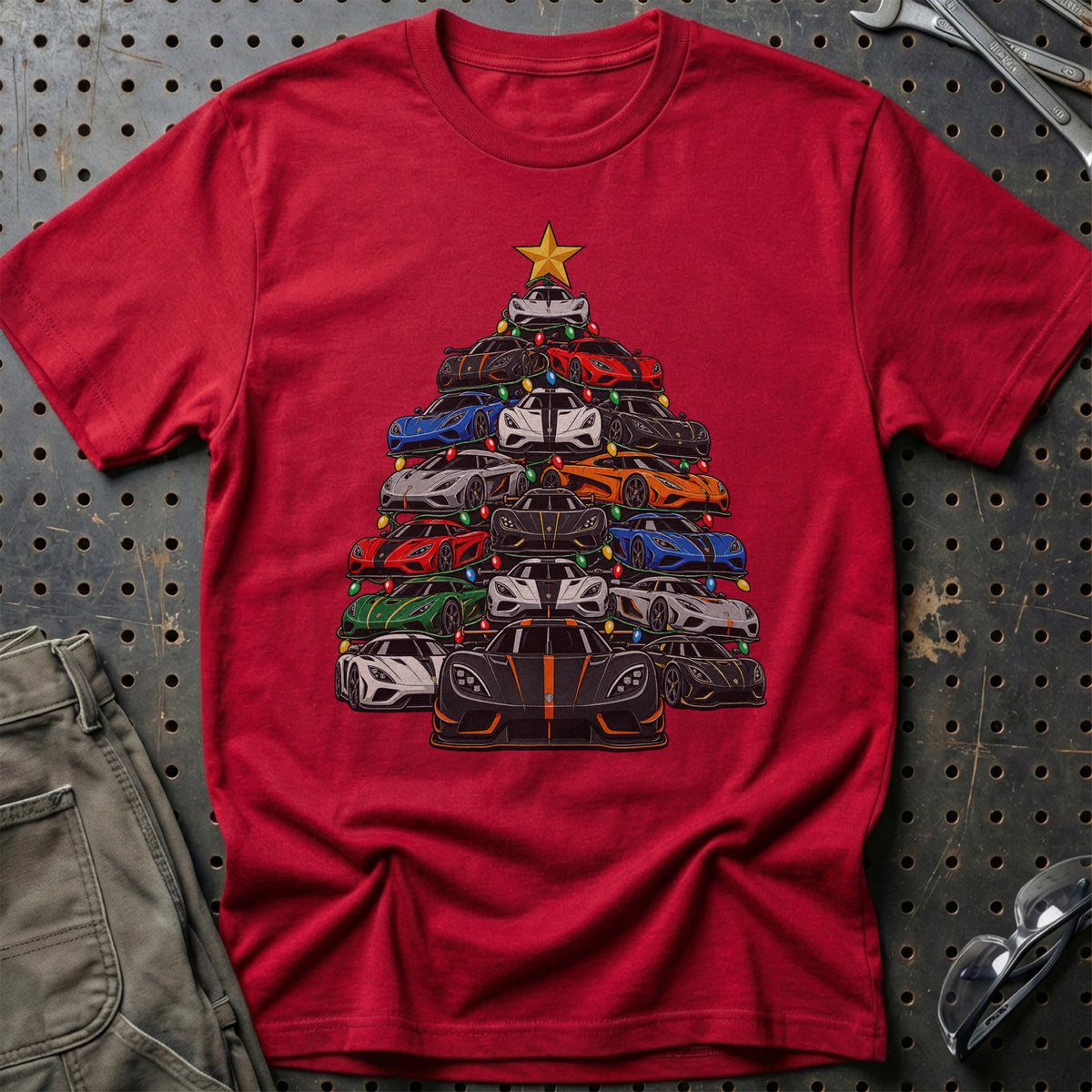 Koenigsegg Juletræ T-Shirt-Beklædning-Koenigsegg-Rød-S-Garage Culture Shop- garage - man cave - merchandise