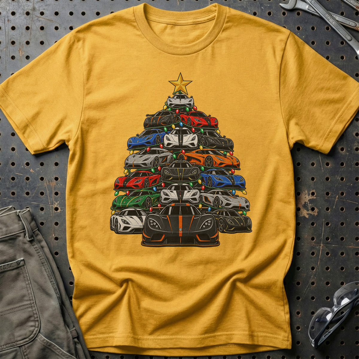 Koenigsegg Juletræ T-Shirt-Beklædning-Koenigsegg-Guld-S-Garage Culture Shop- garage - man cave - merchandise