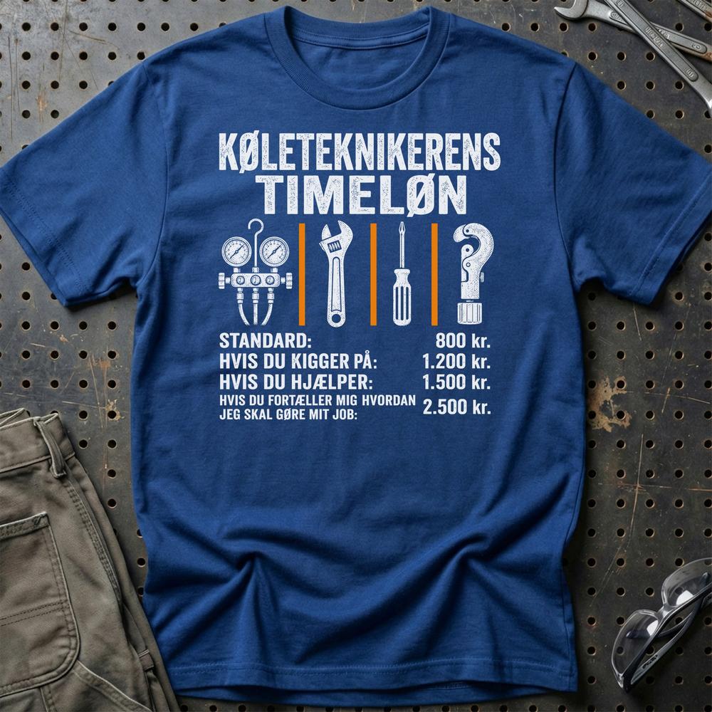 Køleteknikerens Timeløn - Unisex T-Shirt , Bomuld-Beklædning-Garage Culture-Blå Royal-S-Garage Culture Shop- garage - man cave - merchandise