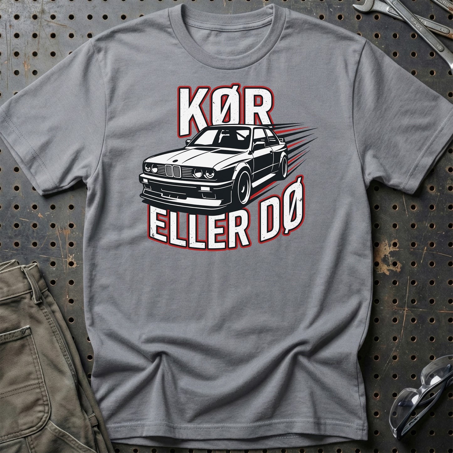 Kør Eller Dø – Dansk Bilkultur & Street Car Attitude - Unisex T-Shirt , Bomuld-Beklædning-Garage Culture-Grå Sport-S-Garage Culture Shop- garage - man cave - merchandise