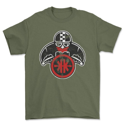 Kreidler Biker Vintage Style Unisex T-Shirt , Bomuld-Beklædning-Kreidler-Grøn Militær-S-Forside-Garage Culture Shop- garage - man cave - merchandise