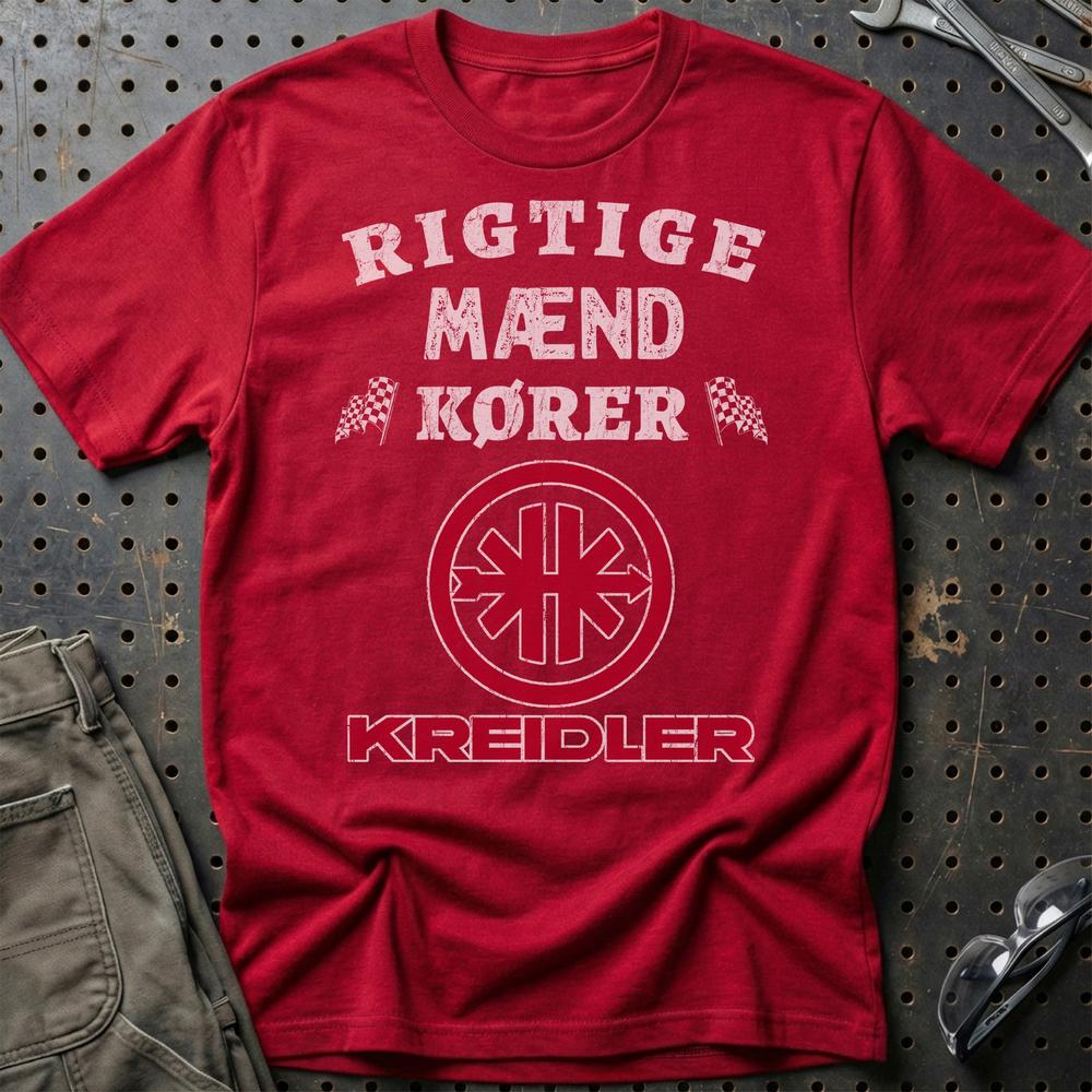 Kreidler Rigtige Mænd Kører - Unisex T-Shirt , Bomuld-Beklædning-Kreidler-Rød-S-Garage Culture Shop- garage - man cave - merchandise