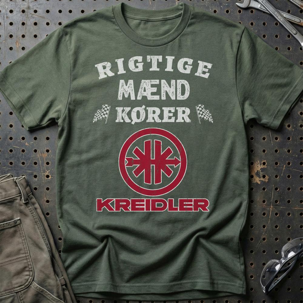 Kreidler Rigtige Mænd Kører - Unisex T-Shirt , Bomuld-Beklædning-Kreidler-Grøn Militær-S-Garage Culture Shop- garage - man cave - merchandise