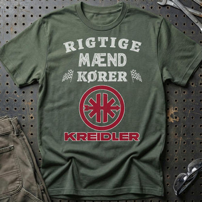Kreidler Rigtige Mænd Kører - Unisex T-Shirt , Bomuld-Beklædning-Kreidler-Grøn Militær-S-Garage Culture Shop- garage - man cave - merchandise