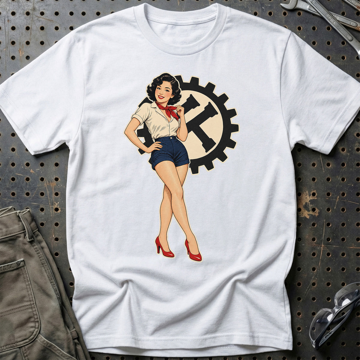 Kubota Retro Pinup T-Shirt-Beklædning-Kubota-Hvid-S-Garage Culture Shop- garage - man cave - merchandise