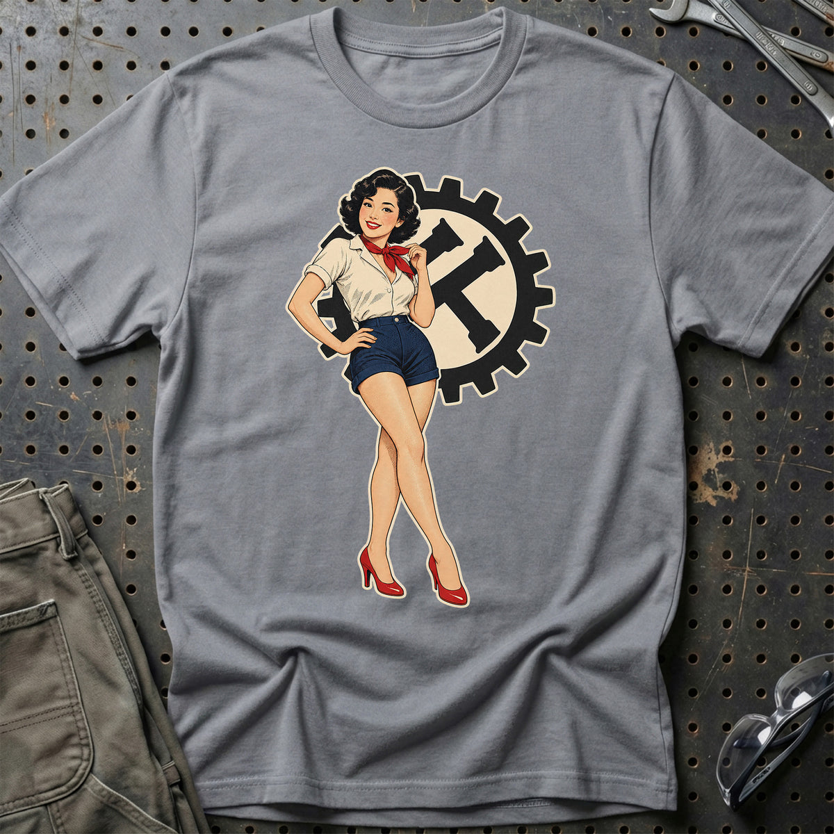 Kubota Retro Pinup T-Shirt-Beklædning-Kubota-Grå Sport-S-Garage Culture Shop- garage - man cave - merchandise