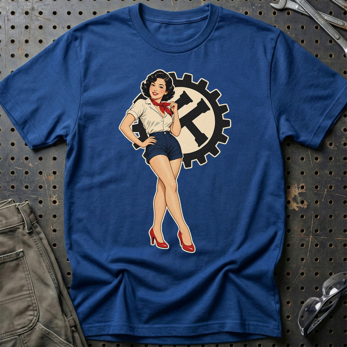 Kubota Retro Pinup T-Shirt-Beklædning-Kubota-Blå Royal-S-Garage Culture Shop- garage - man cave - merchandise