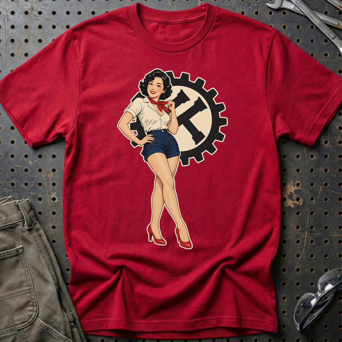Kubota Retro Pinup T-Shirt-Beklædning-Kubota-Rød-S-Garage Culture Shop- garage - man cave - merchandise