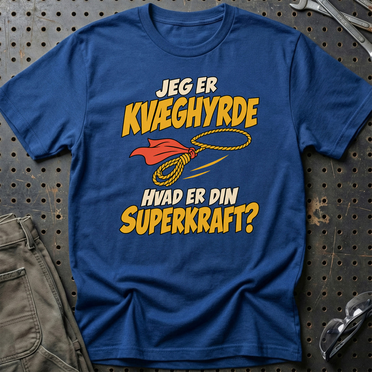 
Kvæghyrde – Hvad er din superkraft? – Unisex T-Shirt – Blå Royal