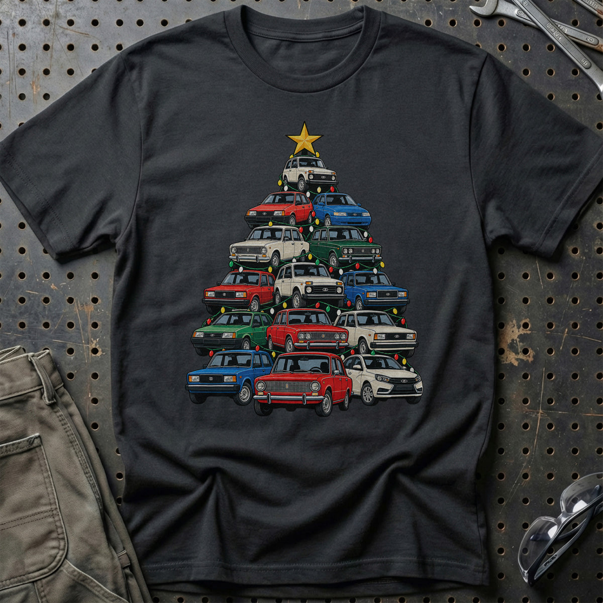Lada Juletræ T-Shirt-Beklædning-Lada-Sort-S-Garage Culture Shop- garage - man cave - merchandise