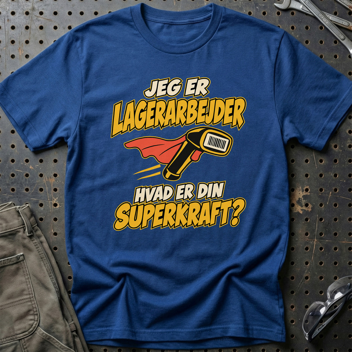
Lagerarbejder – Hvad er din superkraft? – Unisex T-Shirt – Blå Royal