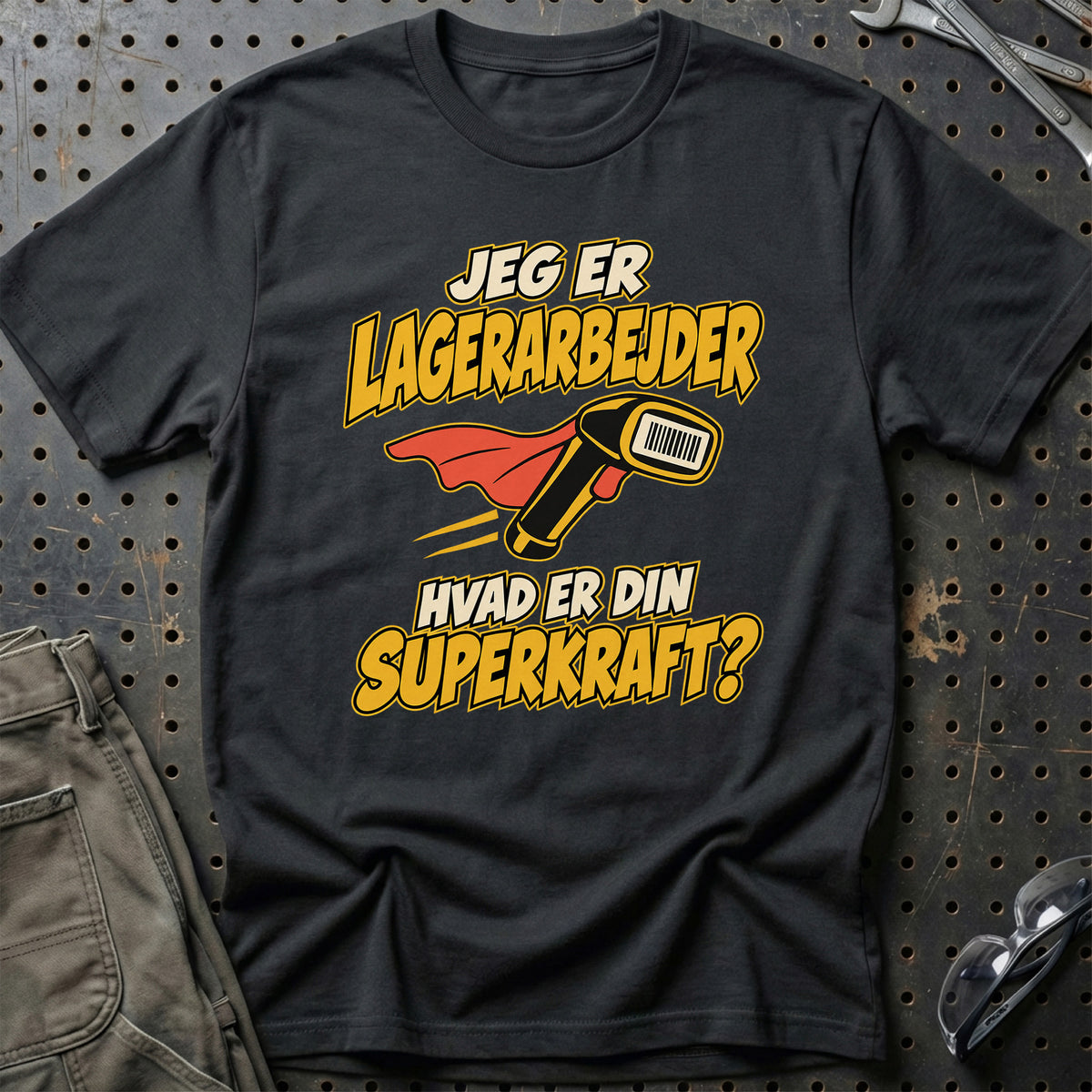 
Lagerarbejder – Hvad er din superkraft? – Unisex T-Shirt – Sort