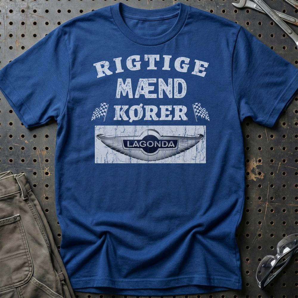 Lagonda Rigtige Mænd Kører T-Shirt-Beklædning-Lagonda-Blå Royal-S-Garage Culture Shop- garage - man cave - merchandise