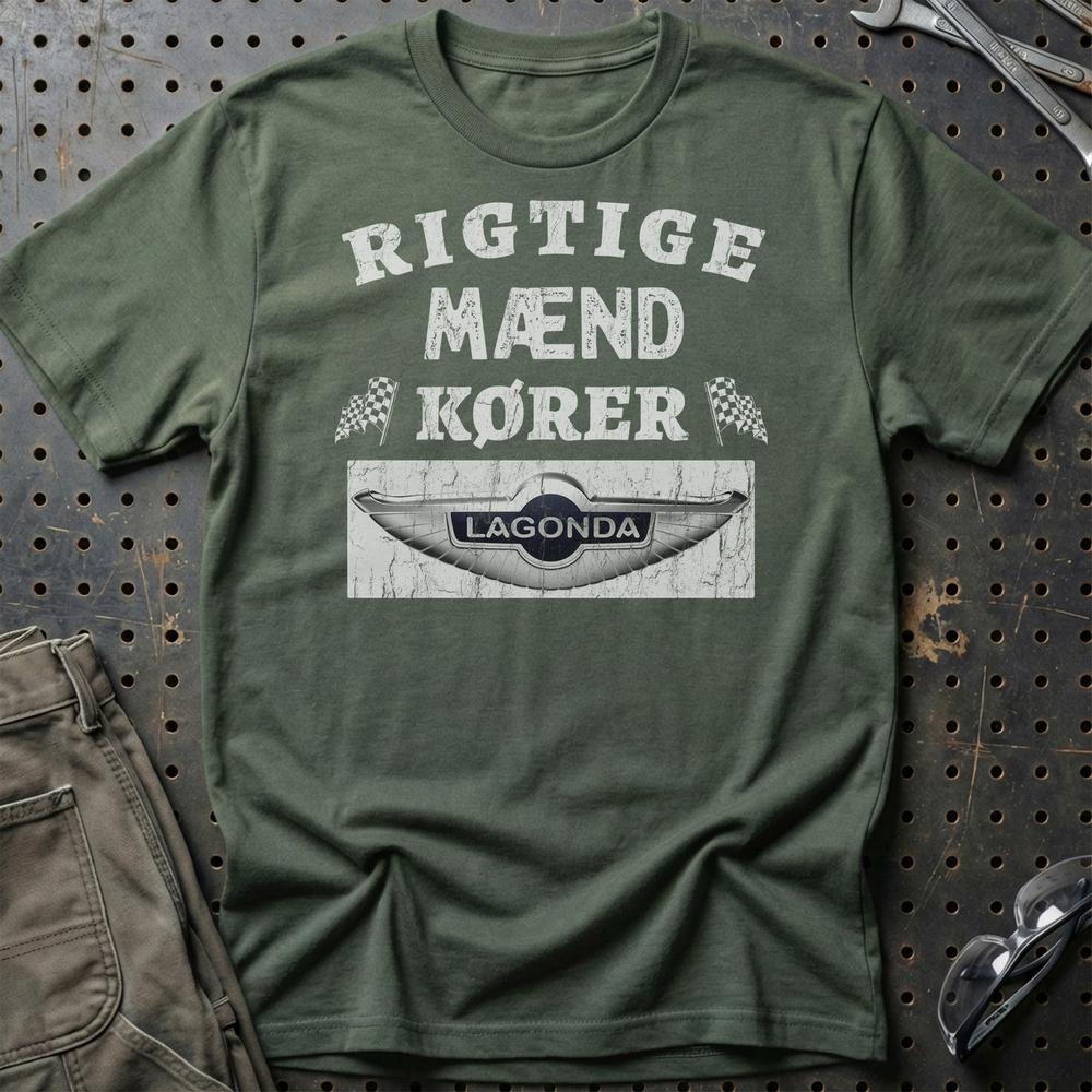 Lagonda Rigtige Mænd Kører T-Shirt-Beklædning-Lagonda-Grøn Militær-S-Garage Culture Shop- garage - man cave - merchandise