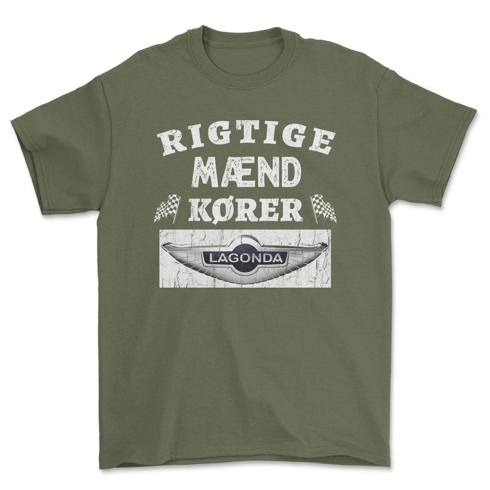 Lagonda Rigtige Mænd Kører - Unisex T-Shirt , Bomuld-Beklædning-Lagonda-Grøn Militær-S-Forside-Garage Culture Shop- garage - man cave - merchandise