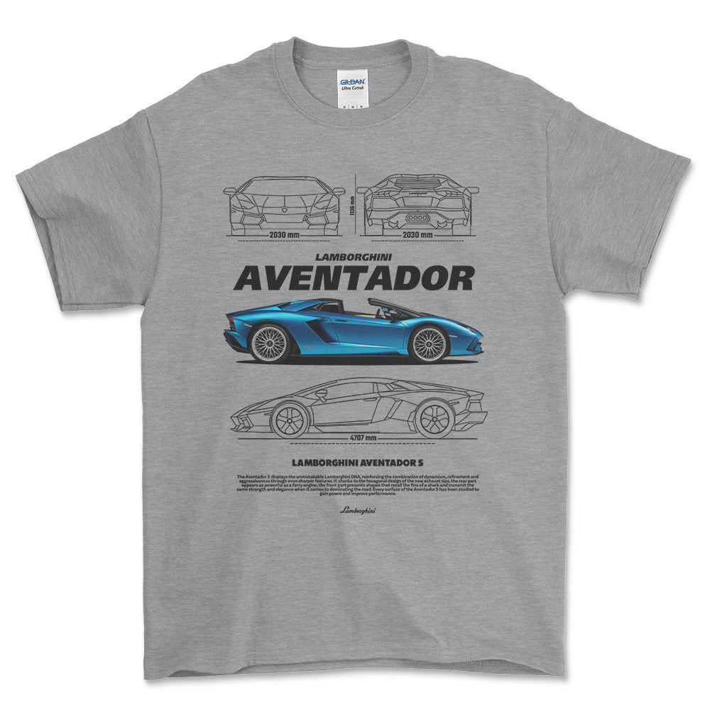 Lamborghini Aventador - Unisex T-Shirt , Bomuld-Beklædning-Lamborghini-Grå Sport-S-Forside-Garage Culture Shop- garage - man cave - merchandise