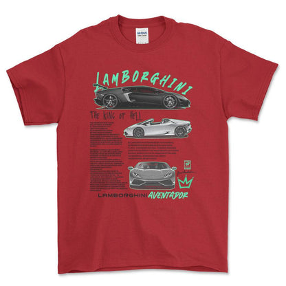 Lamborghini Aventador - Unisex T-Shirt , Bomuld-Beklædning-Lamborghini-Rød-S-Forside-Garage Culture Shop- garage - man cave - merchandise