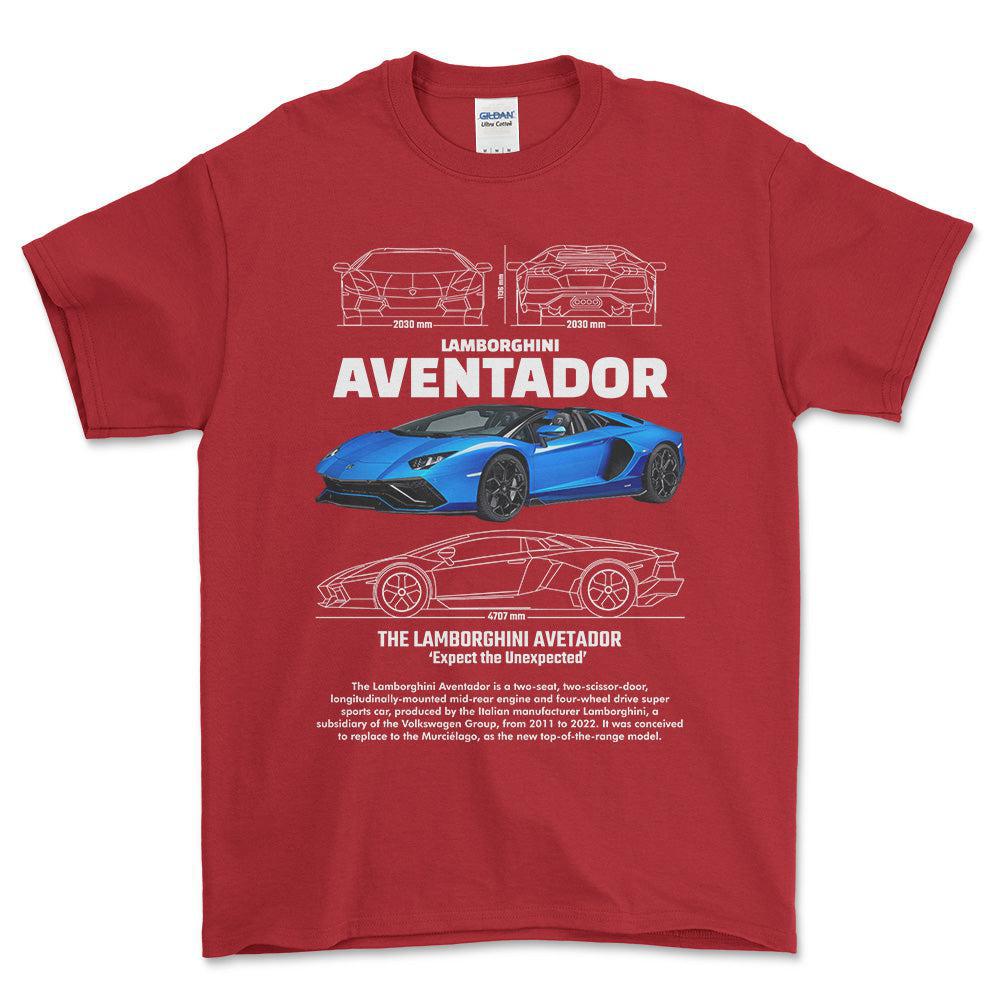 Lamborghini Aventador - Unisex T-Shirt , Bomuld-Beklædning-Lamborghini-Rød-S-Forside-Garage Culture Shop- garage - man cave - merchandise