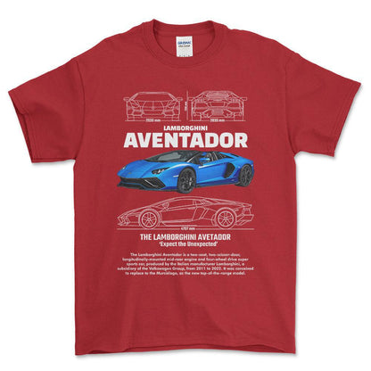 Lamborghini Aventador - Unisex T-Shirt , Bomuld-Beklædning-Lamborghini-Rød-S-Forside-Garage Culture Shop- garage - man cave - merchandise