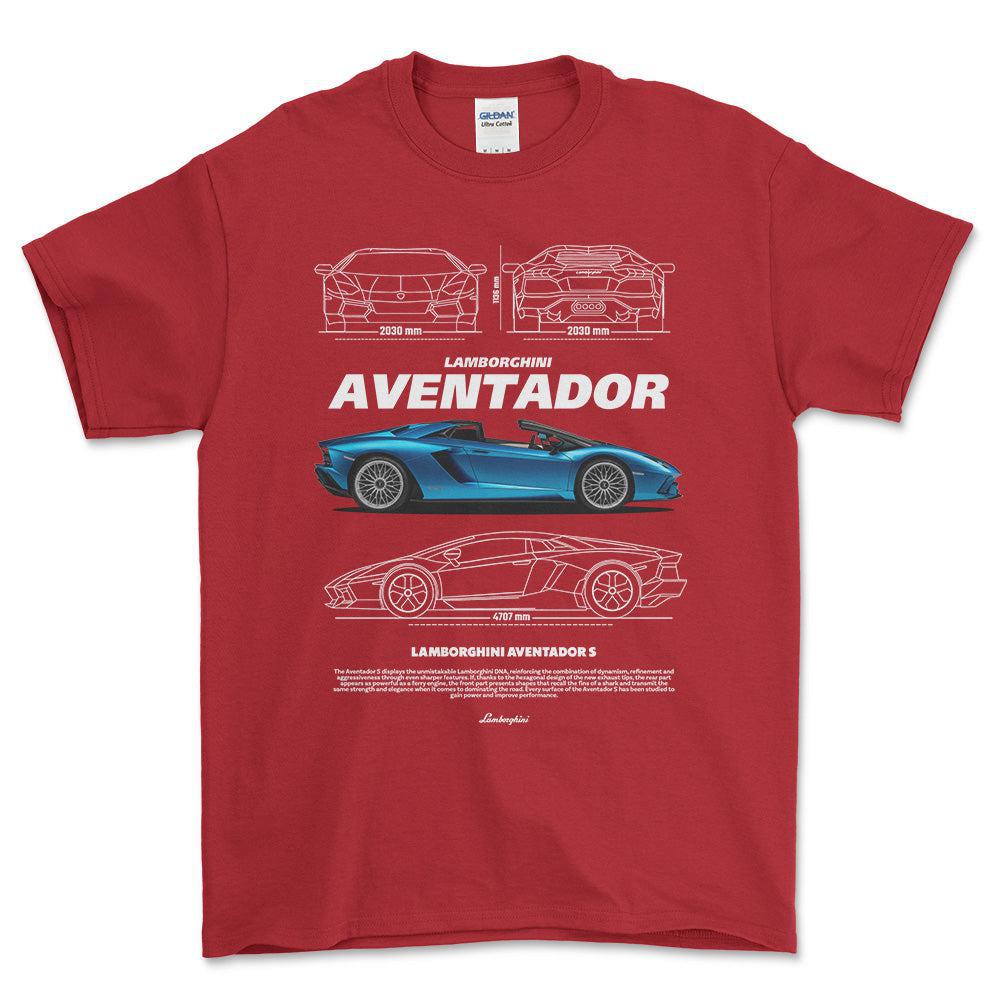 Lamborghini Aventador - Unisex T-Shirt , Bomuld-Beklædning-Lamborghini-Rød-S-Forside-Garage Culture Shop- garage - man cave - merchandise