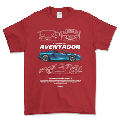 Lamborghini Aventador - Unisex T-Shirt , Bomuld-Beklædning-Lamborghini-Rød-S-Forside-Garage Culture Shop- garage - man cave - merchandise