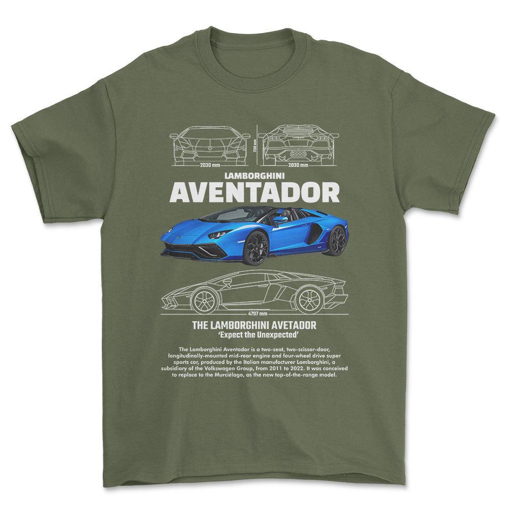 Lamborghini Aventador - Unisex T-Shirt , Bomuld-Beklædning-Lamborghini-Grøn Militær-S-Forside-Garage Culture Shop- garage - man cave - merchandise