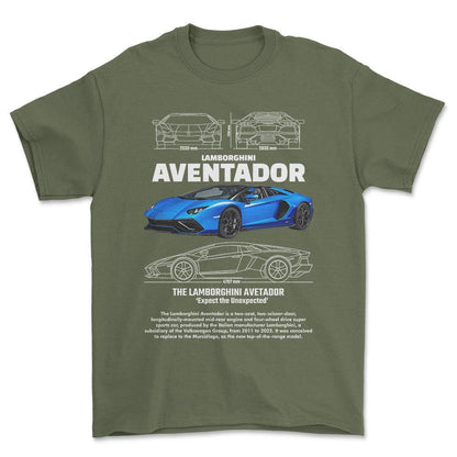 Lamborghini Aventador - Unisex T-Shirt , Bomuld-Beklædning-Lamborghini-Grøn Militær-S-Forside-Garage Culture Shop- garage - man cave - merchandise