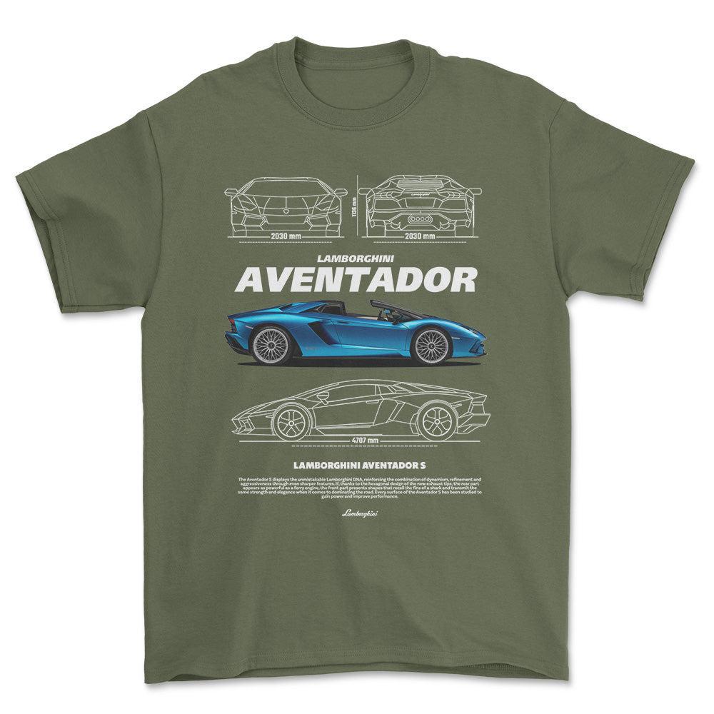 Lamborghini Aventador - Unisex T-Shirt , Bomuld-Beklædning-Lamborghini-Grøn Militær-S-Forside-Garage Culture Shop- garage - man cave - merchandise