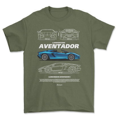 Lamborghini Aventador - Unisex T-Shirt , Bomuld-Beklædning-Lamborghini-Grøn Militær-S-Forside-Garage Culture Shop- garage - man cave - merchandise