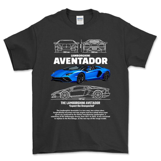 Lamborghini Aventador - Unisex T-Shirt , Bomuld-Beklædning-Lamborghini-Sort-S-Forside-Garage Culture Shop- garage - man cave - merchandise