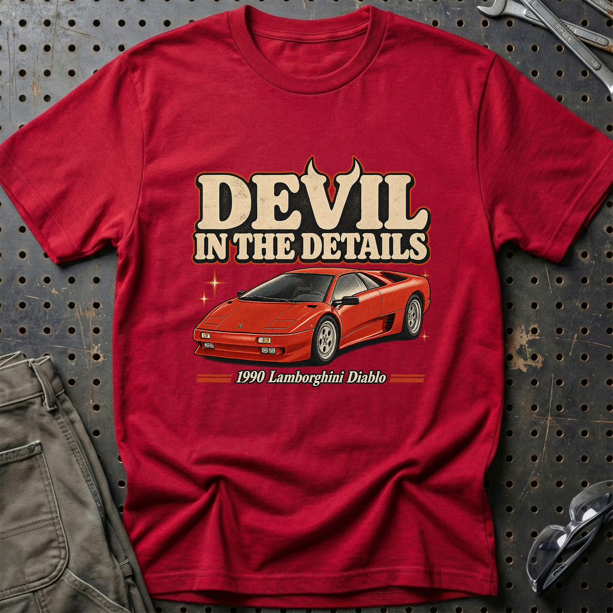 
Lamborghini Diablo 1990 – Devil in the Details T-Shirt – Rød