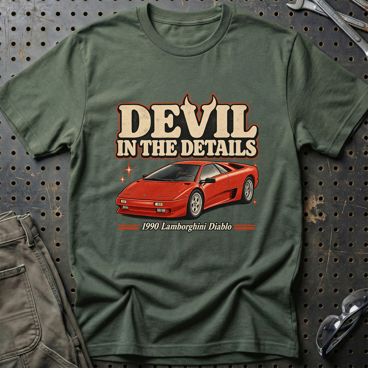 
Lamborghini Diablo 1990 – Devil in the Details T-Shirt – Grøn Militær