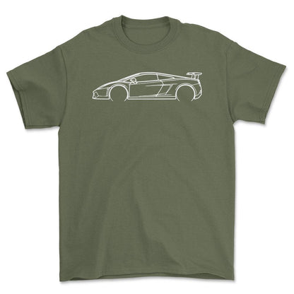 Lamborghini Gallardo 2012 Outline - Unisex T-Shirt , Bomuld-Beklædning-Lamborghini-Grøn Militær-S-Forside-Garage Culture Shop- garage - man cave - merchandise