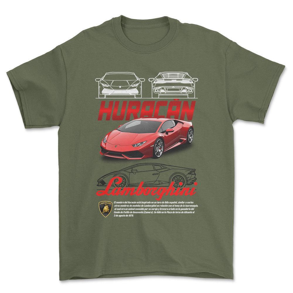 Lamborghini Huracan - Unisex T-Shirt , Bomuld-Beklædning-Lamborghini-Grøn Militær-S-Forside-Garage Culture Shop- garage - man cave - merchandise