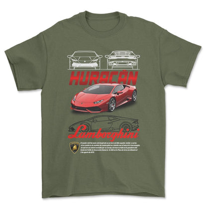 Lamborghini Huracan - Unisex T-Shirt , Bomuld-Beklædning-Lamborghini-Grøn Militær-S-Forside-Garage Culture Shop- garage - man cave - merchandise