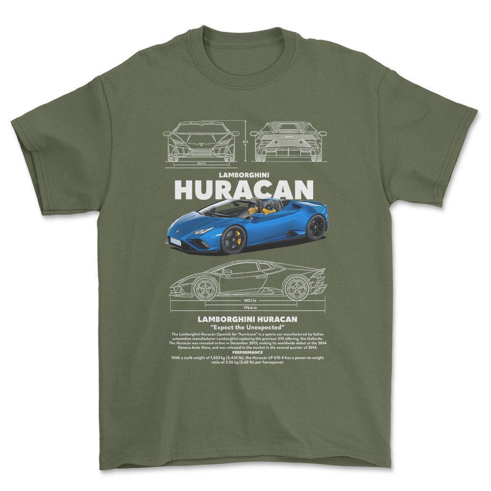 Lamborghini Huracan - Unisex T-Shirt , Bomuld-Beklædning-Lamborghini-Grøn Militær-S-Forside-Garage Culture Shop- garage - man cave - merchandise