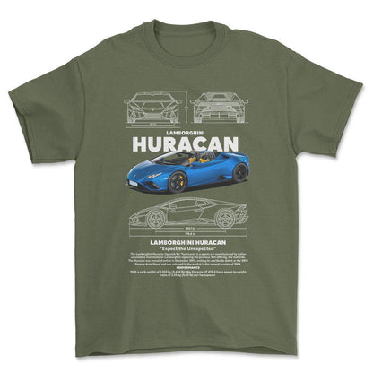 Lamborghini Huracan - Unisex T-Shirt , Bomuld-Beklædning-Lamborghini-Grøn Militær-S-Forside-Garage Culture Shop- garage - man cave - merchandise