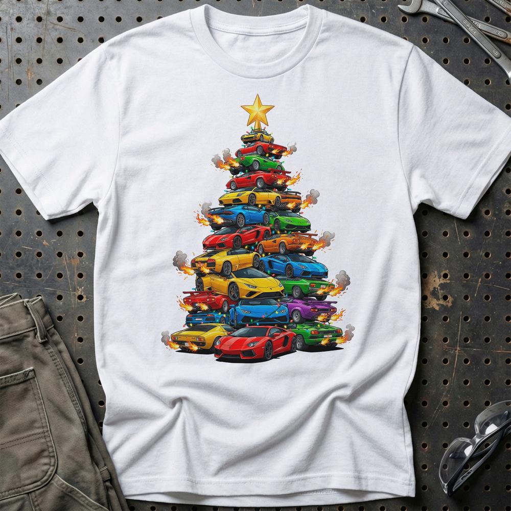 Lamborghini Juletræ Christmas Tree T-Shirt-Beklædning-Lamborghini-Hvid-S-Garage Culture Shop- garage - man cave - merchandise
