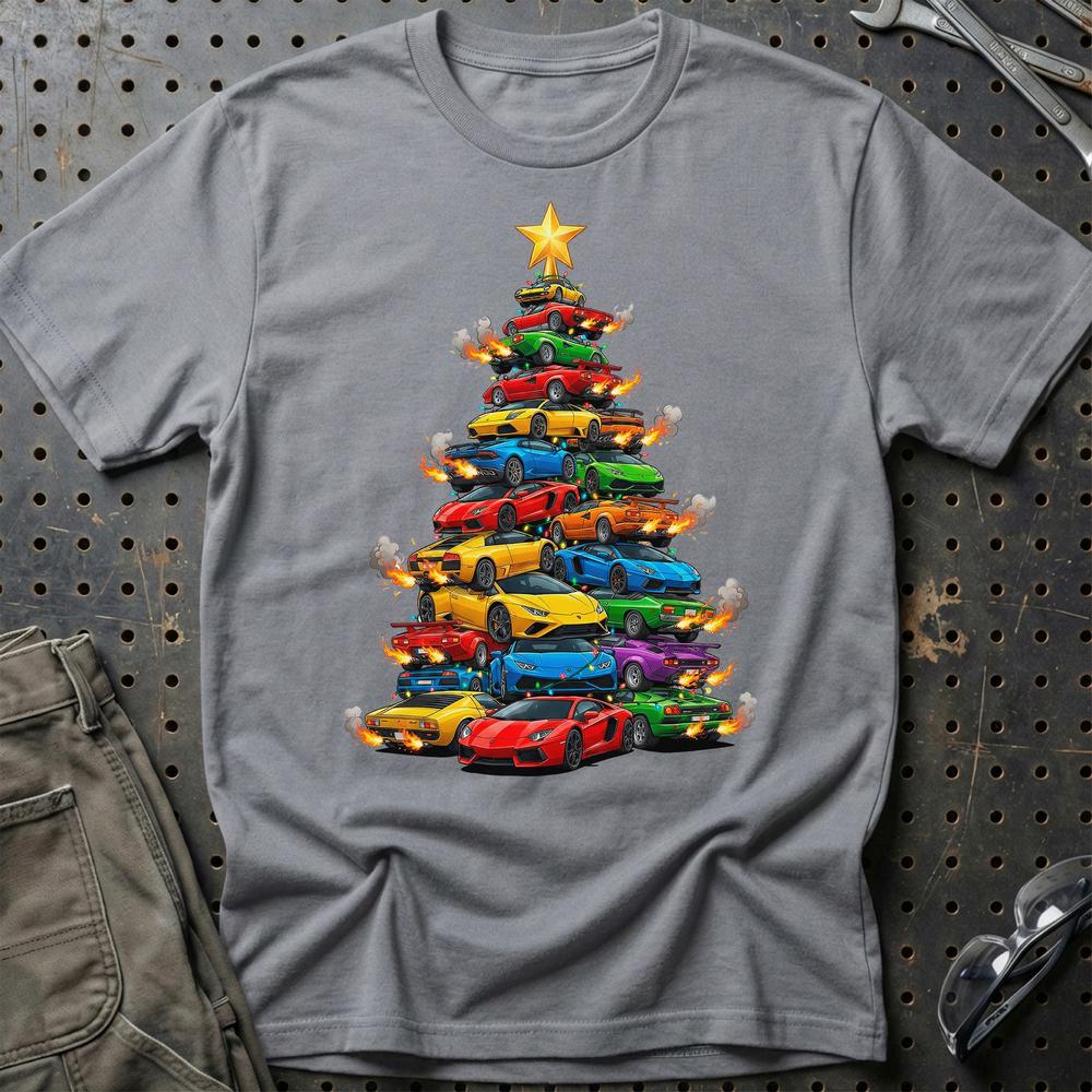Lamborghini Juletræ Christmas Tree T-Shirt-Beklædning-Lamborghini-Grå Sport-S-Garage Culture Shop- garage - man cave - merchandise