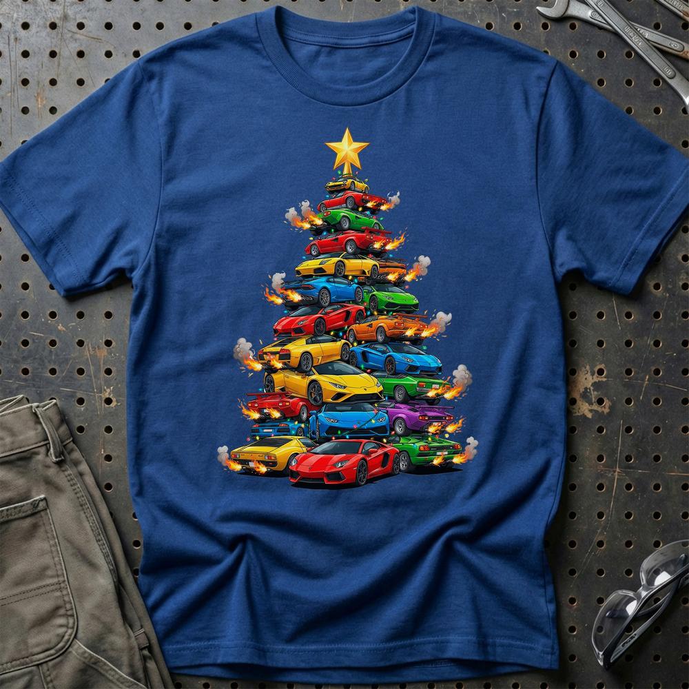 Lamborghini Juletræ Christmas Tree T-Shirt-Beklædning-Lamborghini-Blå Royal-S-Garage Culture Shop- garage - man cave - merchandise