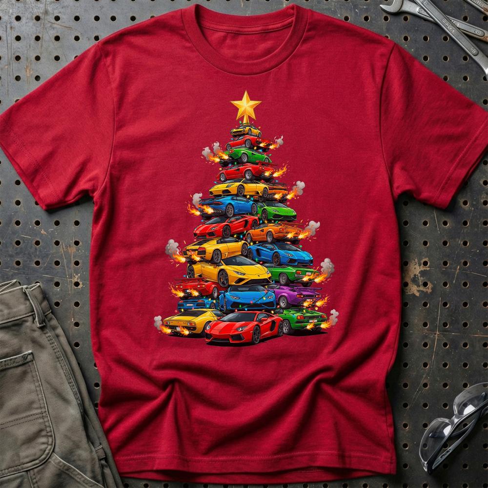Lamborghini Juletræ Christmas Tree T-Shirt-Beklædning-Lamborghini-Rød-S-Garage Culture Shop- garage - man cave - merchandise