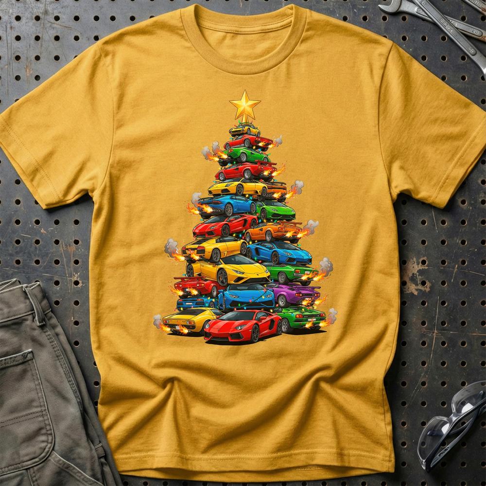 Lamborghini Juletræ Christmas Tree T-Shirt-Beklædning-Lamborghini-Guld-S-Garage Culture Shop- garage - man cave - merchandise